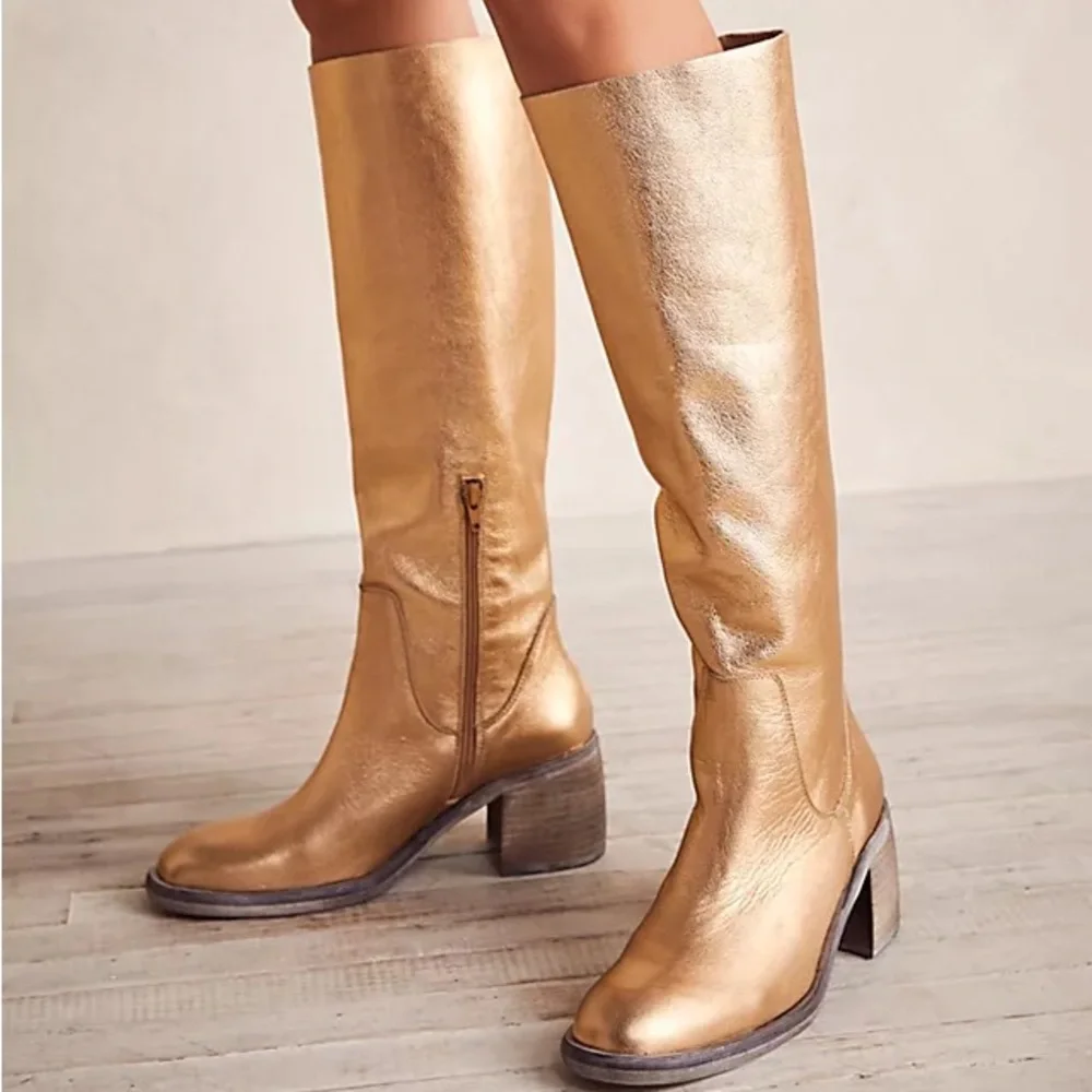 FREE PEOPLE Leather Metallic Boots